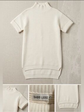High-Low Ribbed Knit Dress in Cream